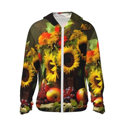 Sun Protection Hoodie Shirt Sunflower and Fruits UPF 50+ Long Sleeve Outdoor Rash Guard for Men Women