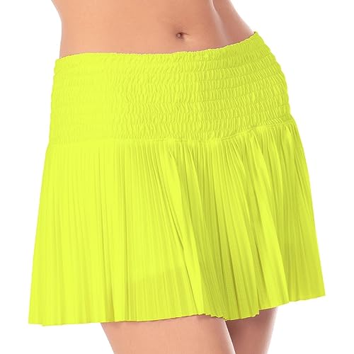 Lucky In Love Women's Long Pleated Smocked Skirt (Medium, Neon Yellow)