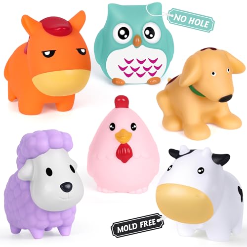 Image of FHOZGECY Bath Toys, 6 Pack Baby Bathtub Toys for Toddlers 1-3, No Hole Animal Bath Toys with Mesh Bag for Infants 6-12, Shower Toys for Kids Boys Girls Gifts (Farm Animal)
