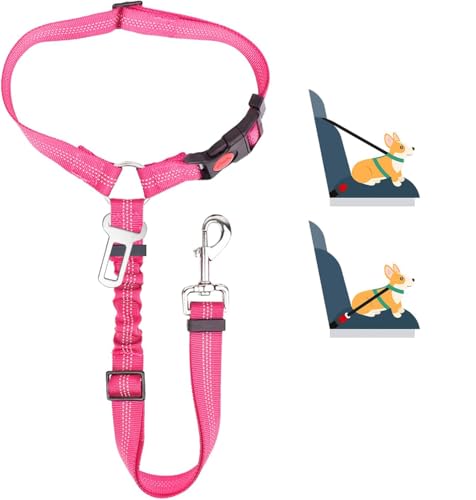 Dog Seat Belts For Cars, Dog Car Harness Adjustable, Headrest Dog Car Seat Belt Restraint Puppy, Elastic Pet Dog SeatBelt harness, Strong Leads Harness for Cats Dogs and Pets (Pink)