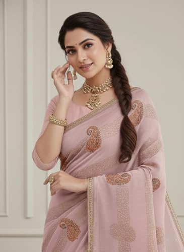 Image of Yashika Women's Georgette Art Silk Bandhej Zari Work Embroidered Saree | Women Sari