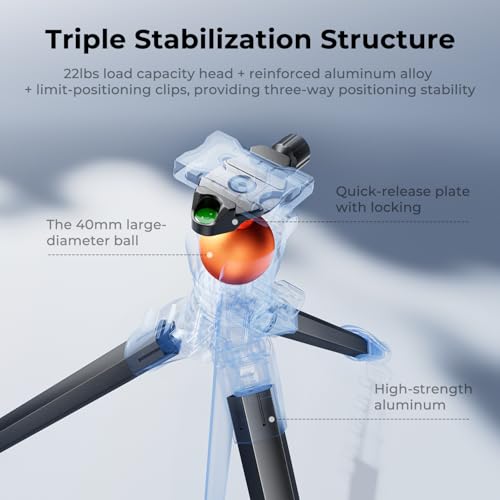 Image of K&F CONCEPT 73 inch Aluminum Travel Tripod for Camera /Phone | Compact Lightweight 2.9lb, Arca Ball Head, 22lb Max Load for DSLR /Mirrorless /iPhone Video, A305A3+BH-40