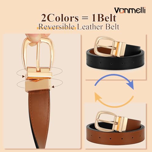 VONMELLI Reversible Leather Belt for Women Jeans Pants Fashion Belt Women Ladies Belt for Dress, Trim to Fit2