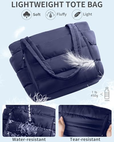 Image of Bagstellar Puffer Tote Bag for Women, Lightweight Puffy Work Handbag Teacher Nurse Quilted Shoulder Bag for School Travel Gym | Cloud Bag w / Zipper