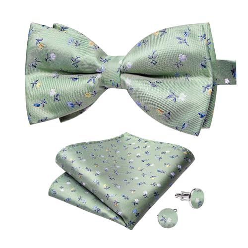 Image of DiBanGu Paisley Pre-Tied Bow Ties for Men Silk Adjustable Bowtie and Pocket Square Cufflinks for Wedding Party