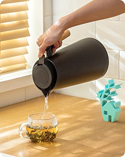 Baffect Thermal Carafe, 34oz Thermal Vacuum Carafe with Glass Liner and Wood Handle Insulated Coffee Carafe for Coffee Tea Hot or Cold Drinks(1 Liter, White)