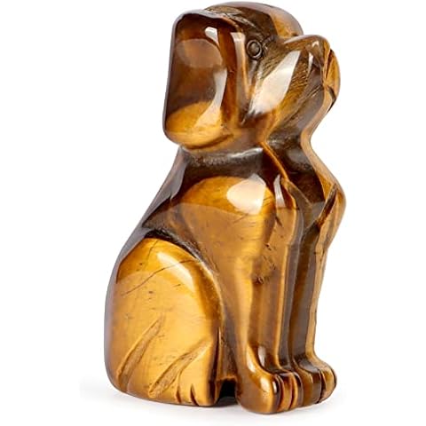 Artistone 2" Tiger Eye Stone Dog Crystal Animals Figurine Carved Gemstone Puppy Dog Statue Sculpture Craft Gift Home Decor Cover