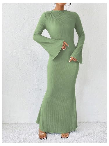 Image of GORGLITTER Women's Bell Long Sleeve Cocktail Maxi Dress Crew Neck Bodycon Fishtail Casual Long Dresses