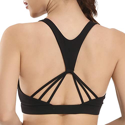 Crisscross Back Bra Top for Women Medium Support Sports Bras Wirefree Spaghetti Strap Yoga Workout Running Gym Bralettes Padded Push Up Sexy Cute Crop Tops Activewear