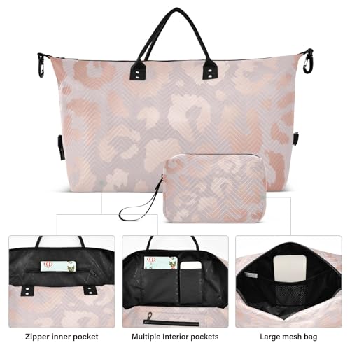 Aflyko Travel Duffel Bag Rose Gold Leopard Print Sport Tote Gym Bag Weekender Overnight Bag for Men Women Flight Approved Carry On Bag Fitness Dance Go-To Bag Daily Bag, Medium3
