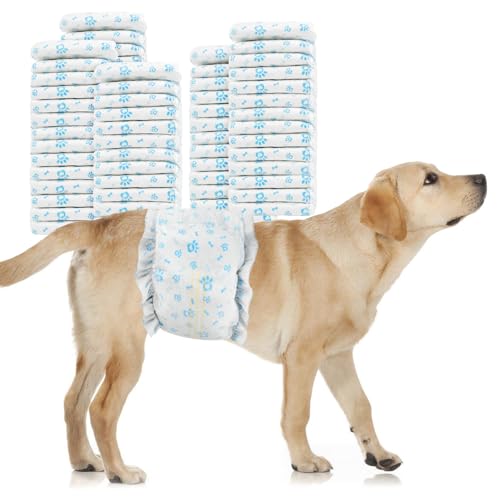 Image of Disposable Dog Diapers Male 96 Count Belly Bands for Bale Dogs (Waist 21.5-26 in L) Super Absorbent Small Doggie Diapers for Heat Excitable Urination or Incontinence - Blue