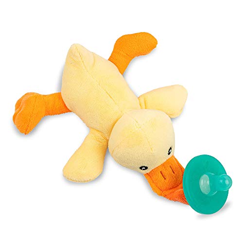 Image of Duck Stuffed Animal Detachable Pacifier Holder, Latex-Free Soother with Stuffed Toy, Calming and Easy to Clean Baby Stuff, Newborn Pacifier- BabyLuv