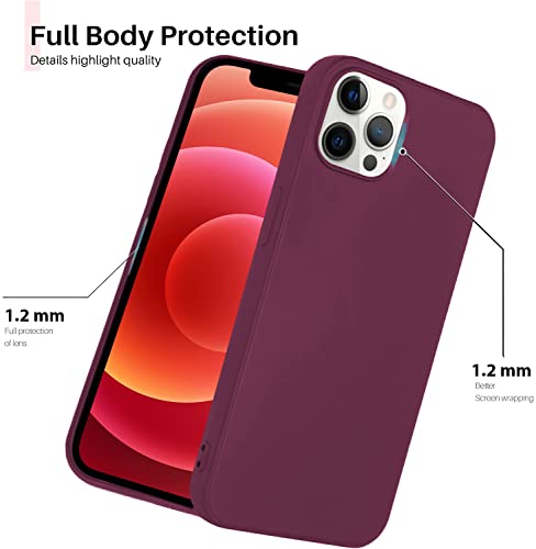 Image of VONZEE Microfiber Candy Case Compatible for iPhone 12 Pro Max 6.7 inch, Shockproof Slim Back Cover Liquid Silicone Case - Wine Red