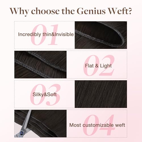 Image of GOO GOO Genius Human Hair Weft Extensions, Sew In Rooted Remy, 2 Dark Brown 22 Inch 60g, Hand Tied