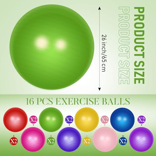 Image of Leyndo 16 Pcs 26 Inch Yoga Exercise Ball Bulk Pilates Pregnancy Birthing Fitness Ball with Quick Pump Anti Burst for Improved Posture, Balance, Yoga, Pilates, Training