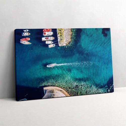 Grand Tableaux 60x40cm Bateaux en mer Wallfluent Murale Peinte d'Art