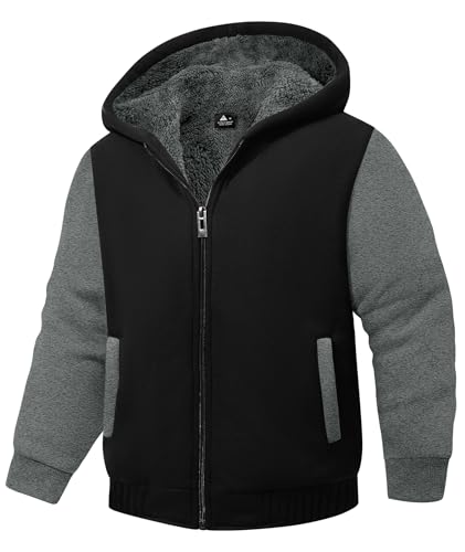 SWISSWELL Hooded Jacket for Boys Full Zip Ultra Soft Sherpa Fleece Hoodie Sweatshirt for Kids School Hooded Outerwear2
