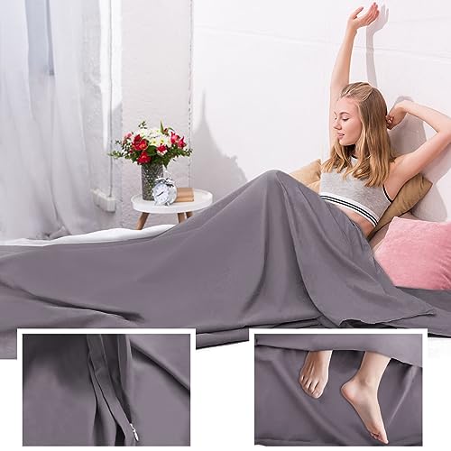 BREENHILL Sleeping Bag Liner, Camping Sheets & Travel Sheet, Hostels & Traveling Adult Sleep Sack for Backpacking, Hotels Lightweight Single & Double Camping Sleeping Bag Liners Grey