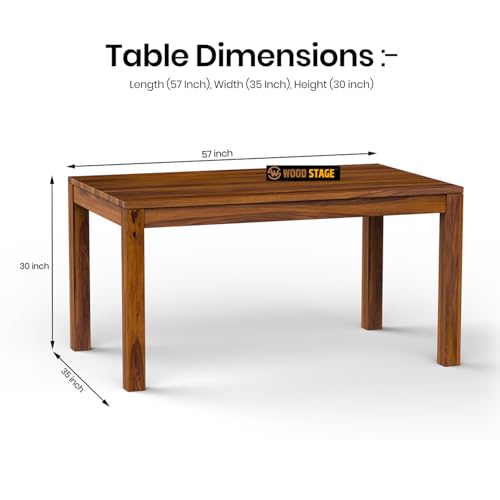 Image of WOODSTAGE Solid Sheesham Wood 6 Seater Dining Table with Cushion Chairs for Dining Room, Living Room, Hall, Home | Wooden Furniture Dinner Table Set (Honey Finish, 6 Seater)