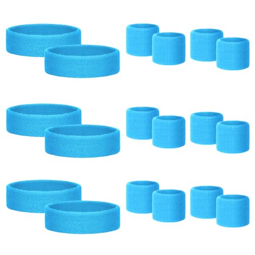 Image of 18 Pcs Sweatbands for Kids Sports Colorful Elastic Headband Wrist Bands Sets Moisture Wicking Sweat Band for Team Activity, Basketball, Football, Running, Gym & Exercise