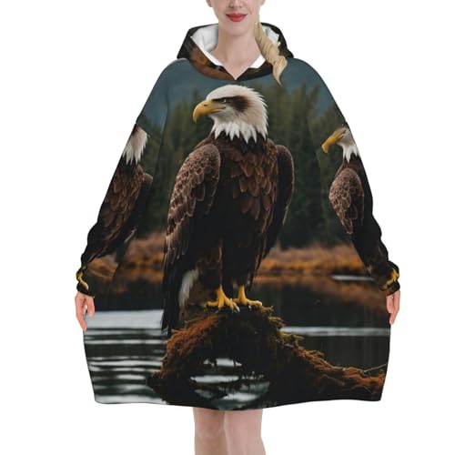 Couverture à capuche aigle en flanelle épaisse avec manches et poche