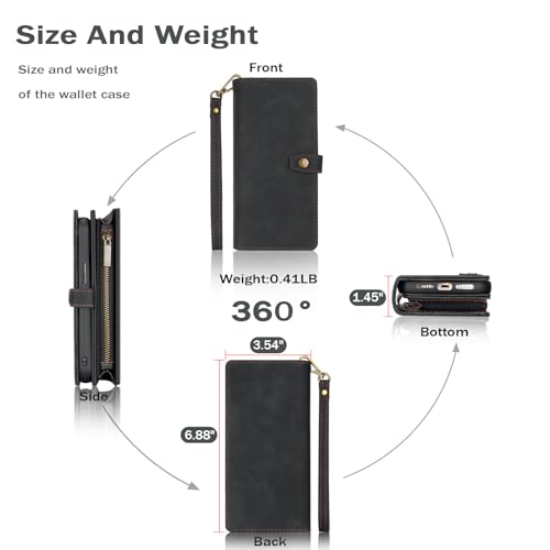 TwoHead for Samsung Galaxy S25 Ultra Wallet Case with Card Holder, Detachable Magnetic Phone Case for S25 Ultra,PU Leather All-Round Protective Phone Case Wallet with Wrist Strap,Black by TwoHead - Used condition - Image 7