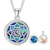 SOULMEET Round Shaped Inspirational Flower Om Ohm Aum Lotus Locket Necklace That Holds Picture Photo New Beginning Silver Custom Personalized Abalone Locket Necklace (Custom photoe)