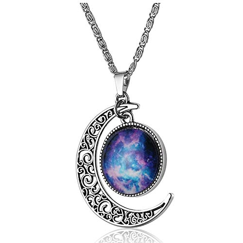 Lcbulu Galaxy Crescent Moon Pendant Necklaces Jewelry for Women Teen Girls 18''2