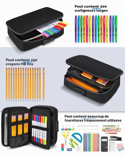 Zannaki Trousse de rangement de grande capacité pour marqueurs, stylos, crayons, papeterie, outils d'art et croquis, boîte de rangement pour bullet journal, collège, lycée, bureau, étudiante, fille, – vue 3