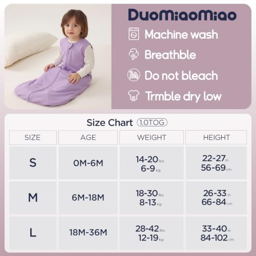 Image of Duomiaomiao 2 Pack Buttery Soft Wearable Blanket Rayon Made from Bamboo Baby Sleep Sack 18-36 Months 1.0 TOG, Premium Baby Sleeping Bag 2-Way Zipper for Babies