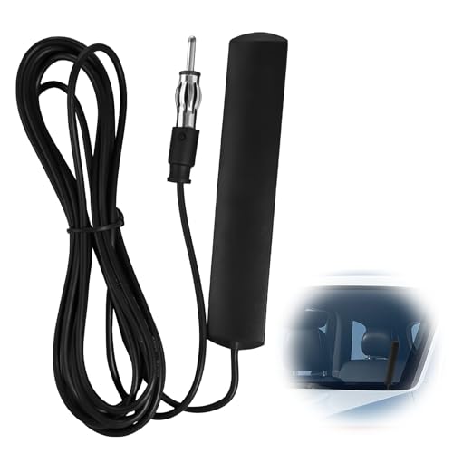 Antena Radio Coche, Antena Coche FM Am con Conector DIN, Antena Adhesiva Oculta para Parabrisas, Compatible con Radio Estéreo, Unidad Principal, Camión, SUV, Amplificador de Audio, Cable 3 Metros