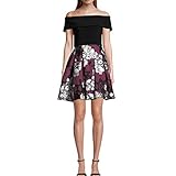 Betsy & Adam Womens Off-The-Soulder Printed Cocktail Dress Black 6