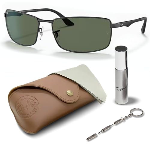 Image of Ray-Ban RB3498 Rectangle Shaped Sunglasses for Men with Official RAYBAN Eyewear Kit