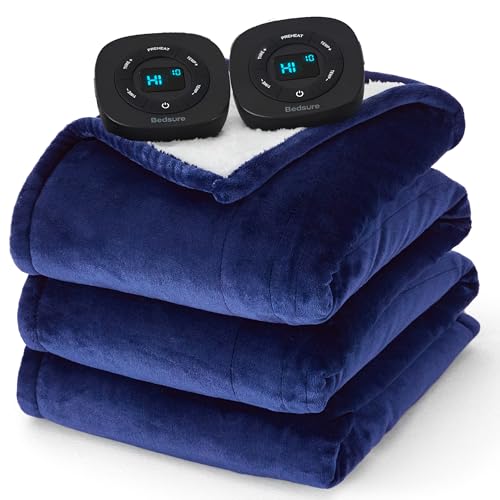 Image of Bedsure Electric Blanket Queen Size - Dual Control Heated Blanket Queen, Fast Heating with 10 Time Settings & 10 Heat Settings, Warm Gift for Grandma (84x90 inches, Pageant Blue)