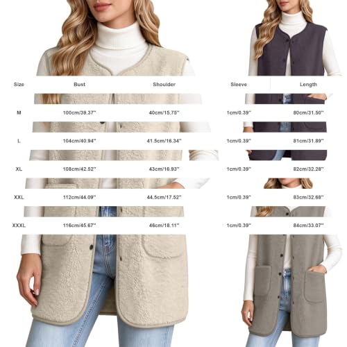 Long Sherpa Fleece Vest Women Casual Sleeveless Button Down Jackets Vests M - image 4
