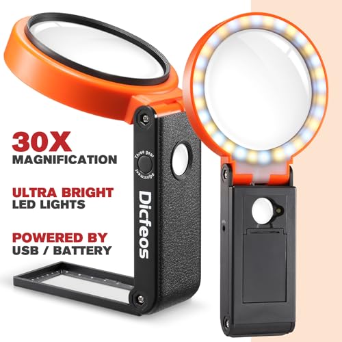 Dicfeos DIC027 30X 40X Magnifying Glass With Light And Stand, Non-Rechargeable, Folding Design 32 Led Illuminated For Close Work, Handheld Large Glasses Reading thumb #3