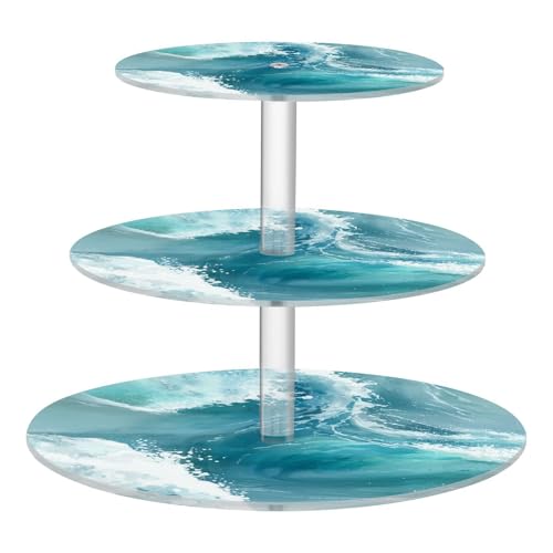 OTVEE 3 Tier Cupcake Stand Watercolor Wave Design Acrylic Tiered Serving Cake Stand Dessert Tower Tray for Tea Party Wedding and Birthday