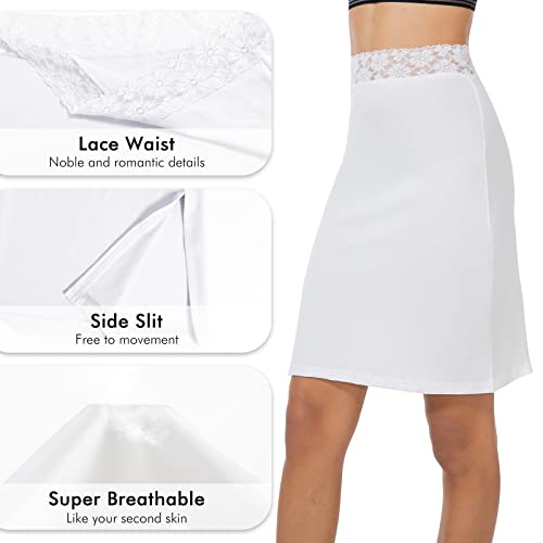Subuteay Half Slips For Under Dresses Half Slip With Floral Lace Waistband Above Knee Length Slips For Women White S #TOP2