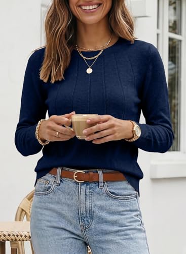 Image of SHEWIN Womens Sweaters 2026 Casual Crewneck Long Sleeve Lightweight Knit Pullover Sweater Tops Fall Clothes