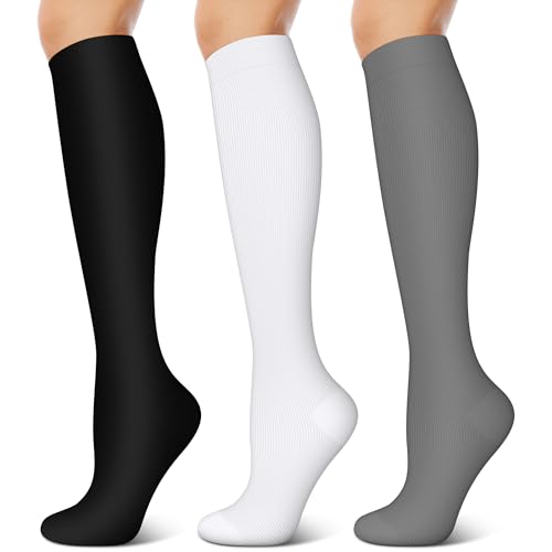 Image of 3 Pairs Compression Socks for Women & Men 15-20 mmHg- Best Support for Nurses, Running, Hiking, Recovery & Flight Socks
