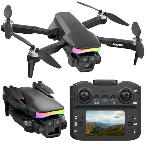 Fakjank F417PRO Drone with Camera 1080P for Adults Kids, Beginner Drone with Screen, Adult Drone with 90° Lens, LED Lights, Optical Flow, Modular Battery, One Key Start, 3D Flips, Portable Case