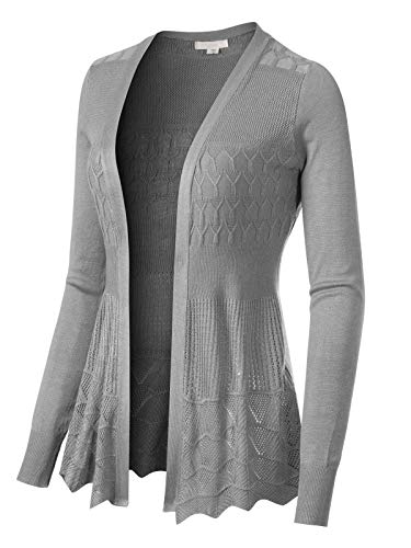Design By Olivia Women's Long Sleeve Crochet Knit Draped Open Sweater Cardigan Heather Grey S #TOP1