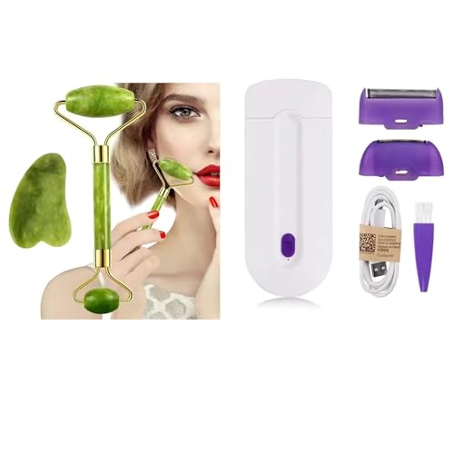 'Kit de Belleza M2 Beauté: Rodillo Jade, Gua Sha, Depiladora yess - Rejuvenecimiento Facial 100% Natural y Antiarrugas'