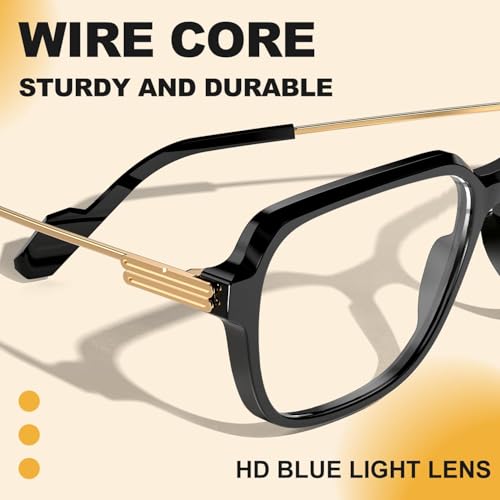 Image of VISOONE Oversized Blue Light Blocking Glasses with Chic Square TR90 Frame and Metal Temple for Women Men Ryan