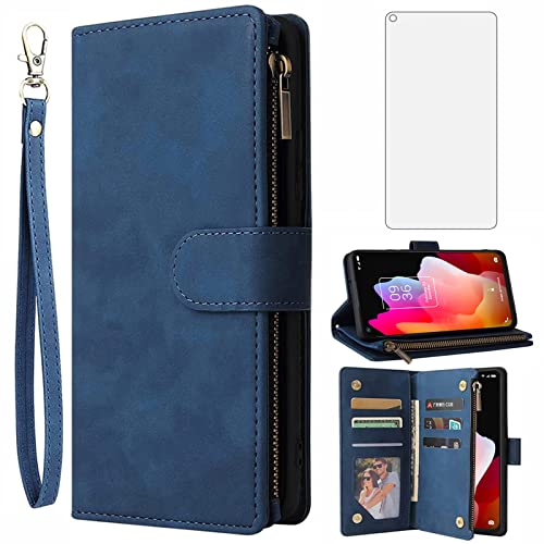 Image of Asuwish Compatible with TCL 10L / TCL 10 Lite Wallet Case and Tempered Glass Screen Protector Leather Flip Cover Card Holder Stand Cell Accessories Phone Cases for Android TCL10L TLC 10L Women Blue
