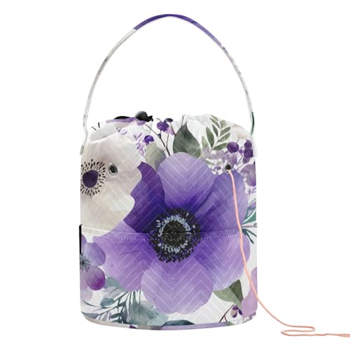 Image of Tatenale Crochet Bag Yarn Bag Knitting Project Bag with Pockets and Handle Portable Yarn Storage Organizer Tangle Free 8.3x11 InchBlue and White Silver Lotus Flowers and Berries20