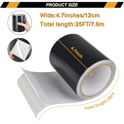 Image of succulentlovers Tent Repair Tape - 4.7IN x 25FT Tent Repair Kit RV Awning Vinyl Repair Tape for Tarp Waterproof Black Boat Cover Patch Kit for Canvas, Fabric, Canopy, Boat Cover