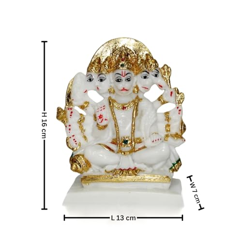 Image of Panchmukhi Hanuman Idol Marble Finish | Five-Faced Hanuman Statue for Home Temple Decor | Gold Painted Hindu God Showpiece for Puja Room & Gift