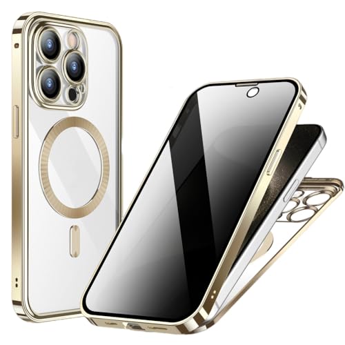Coque iPhone 15 protection intégrale or avec verre anti-regard