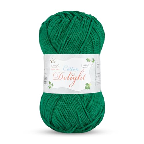 Image of Ganga Acrowools Cotton Delight, Dk Weight Cotton Yarn, Oekotex Class L Certified 100G, 169M, Pack of 1 Ball - 100gm Each, Shade No. - COD056 - Green Jewel